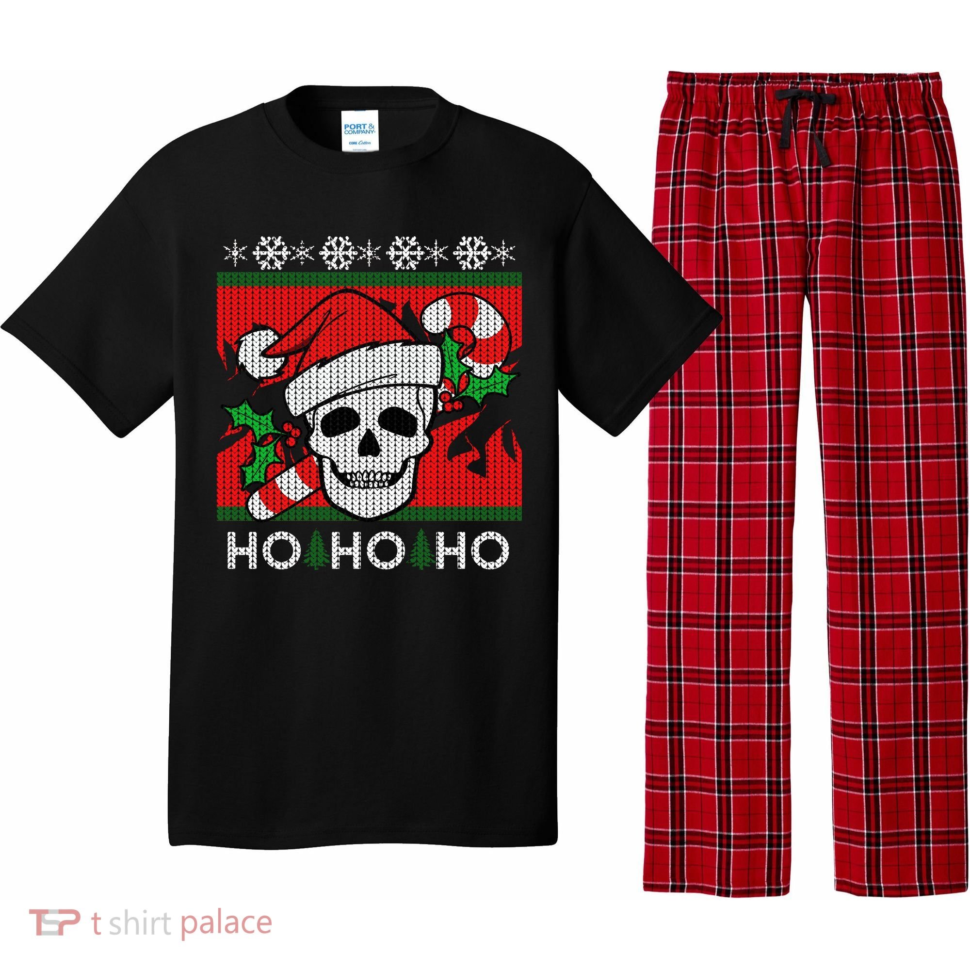 Santa Skull Candy Cane Ugly Christmas Sweater Pajama Set