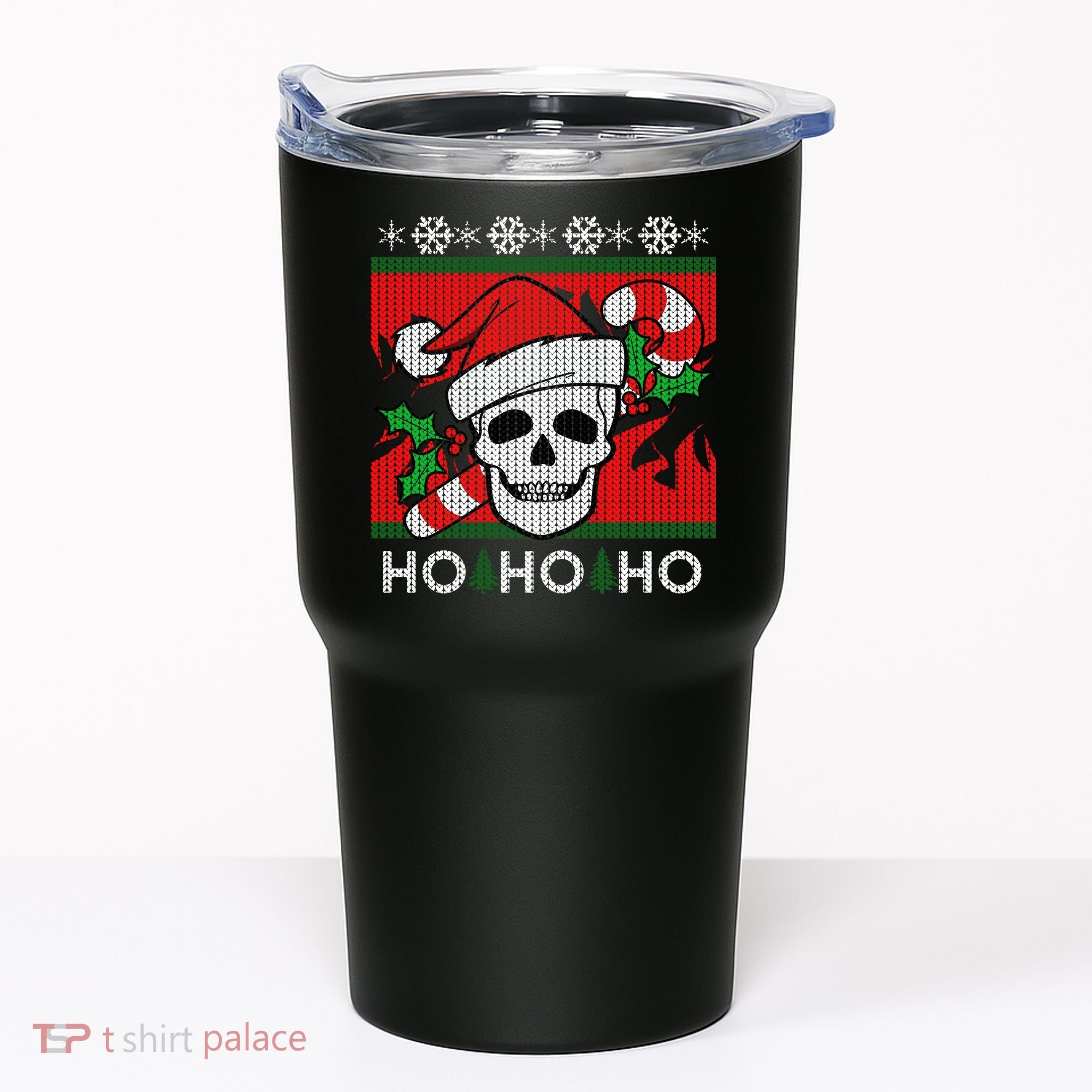 Santa Skull Candy Cane Ugly Christmas Sweater Tumbler