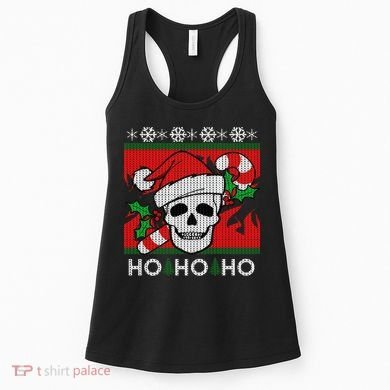 Santa Skull Candy Cane Ugly Christmas Sweater Women's Tank Top
