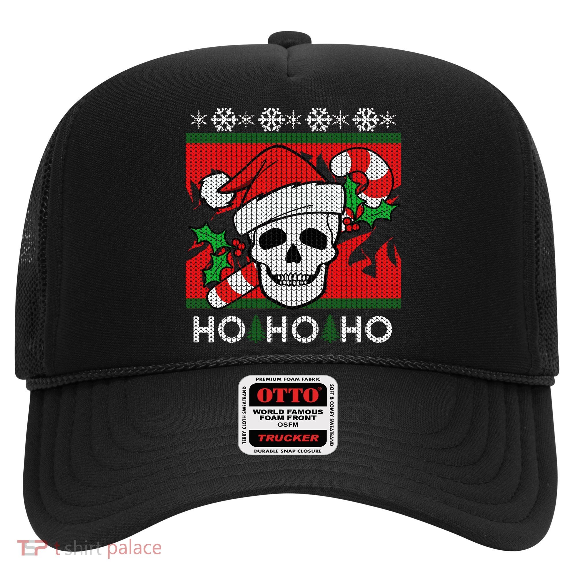 Santa Skull Candy Cane Ugly Christmas Sweater Hat