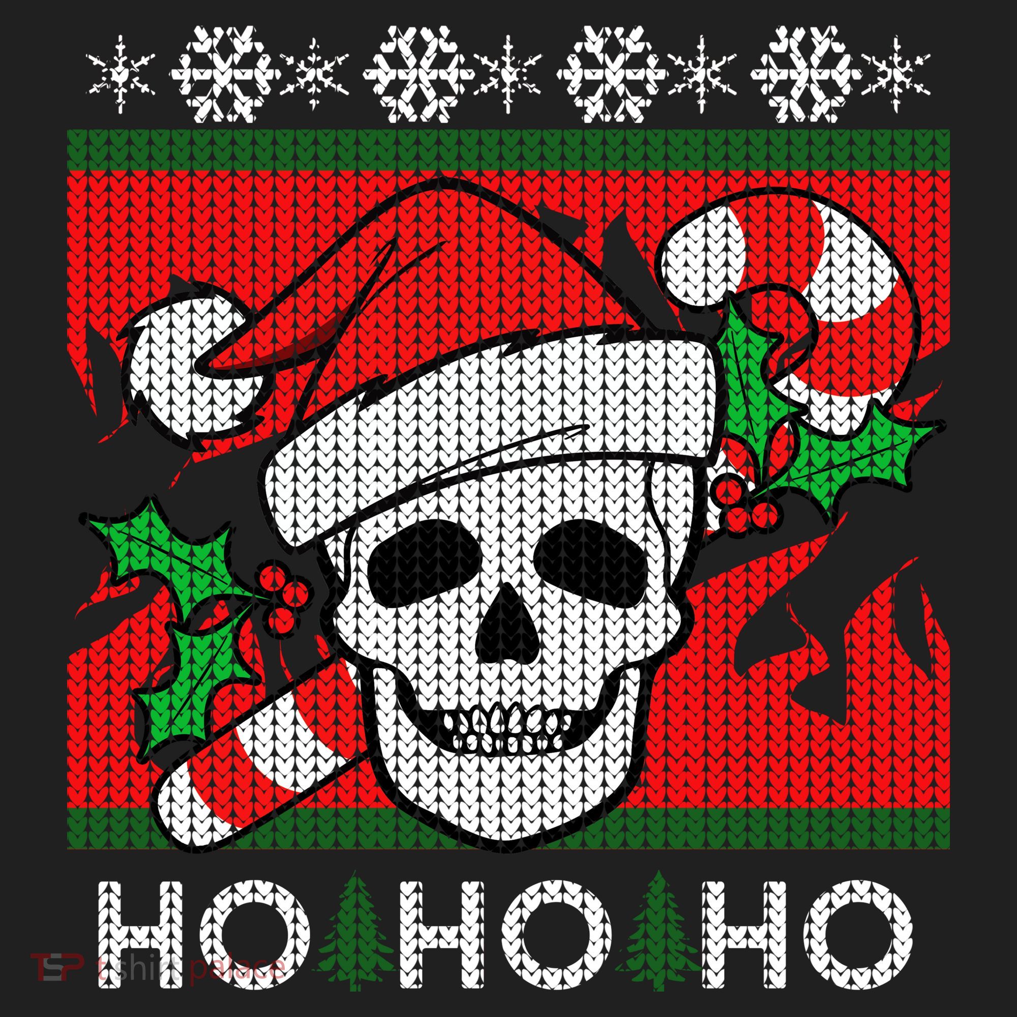 Santa Skull Candy Cane Ugly Christmas Sweater Hat