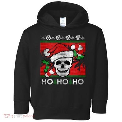 Santa Skull Candy Cane Ugly Christmas Sweater Toddler Hoodie