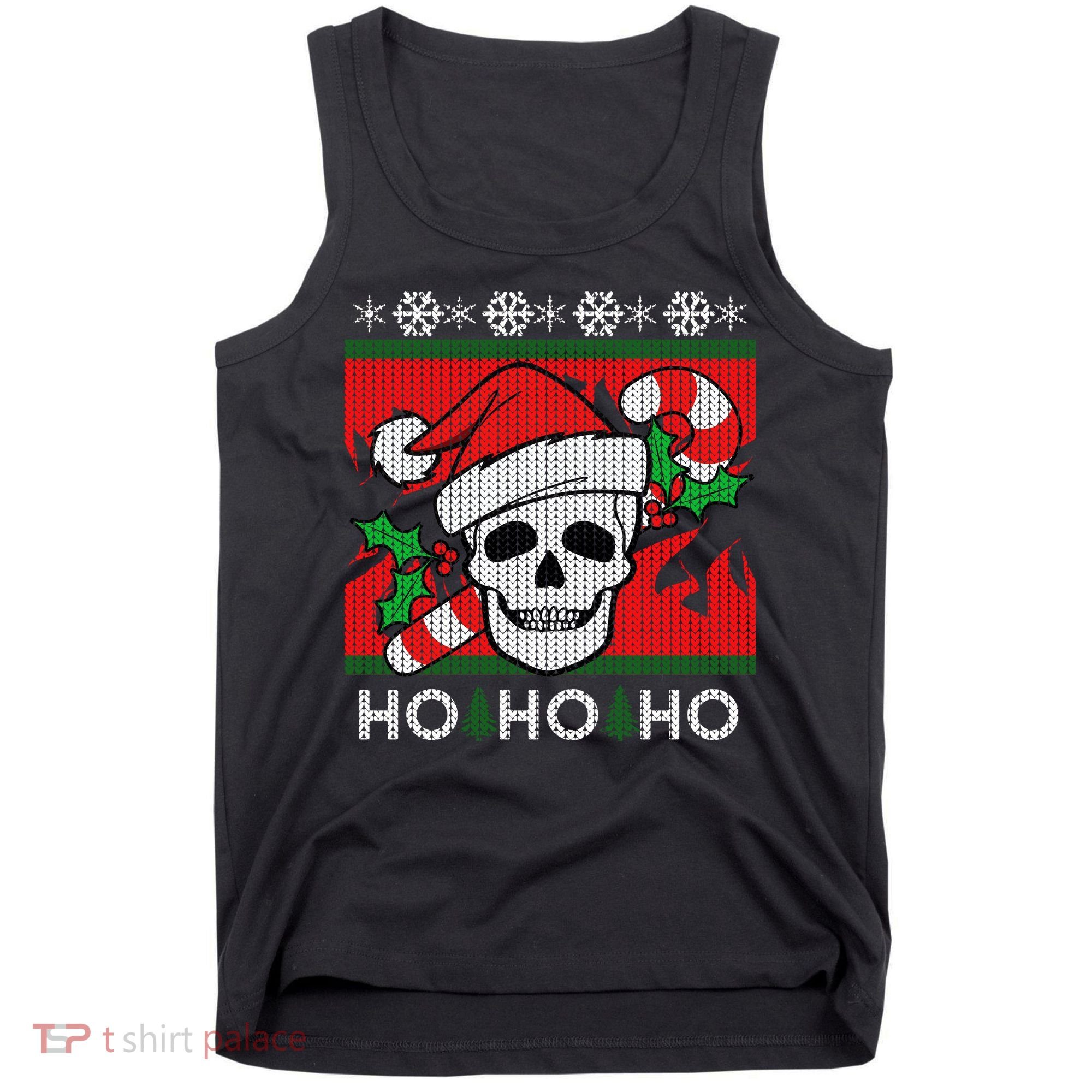 Santa Skull Candy Cane Ugly Christmas Sweater Tank Top