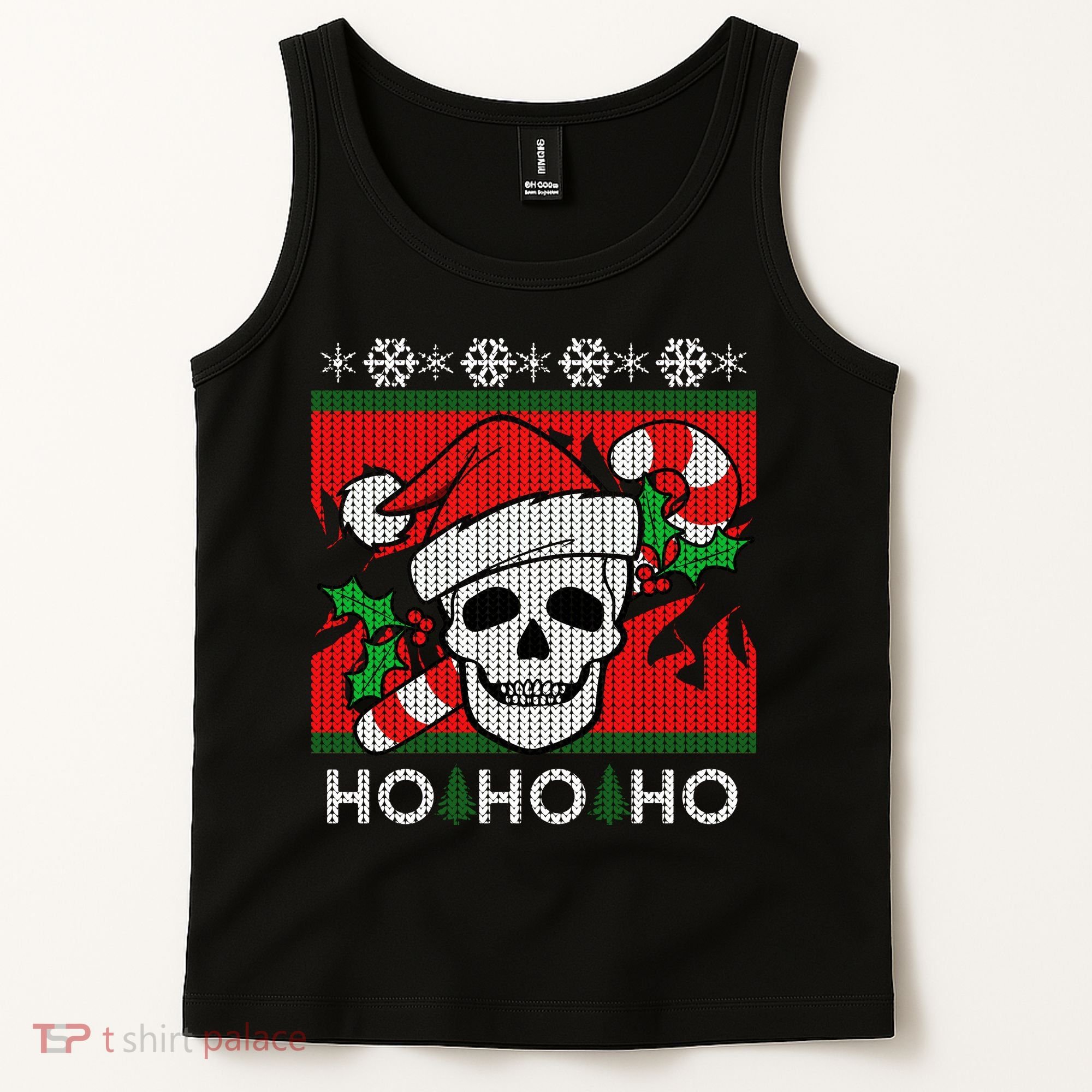 Santa Skull Candy Cane Ugly Christmas Sweater Tank Top