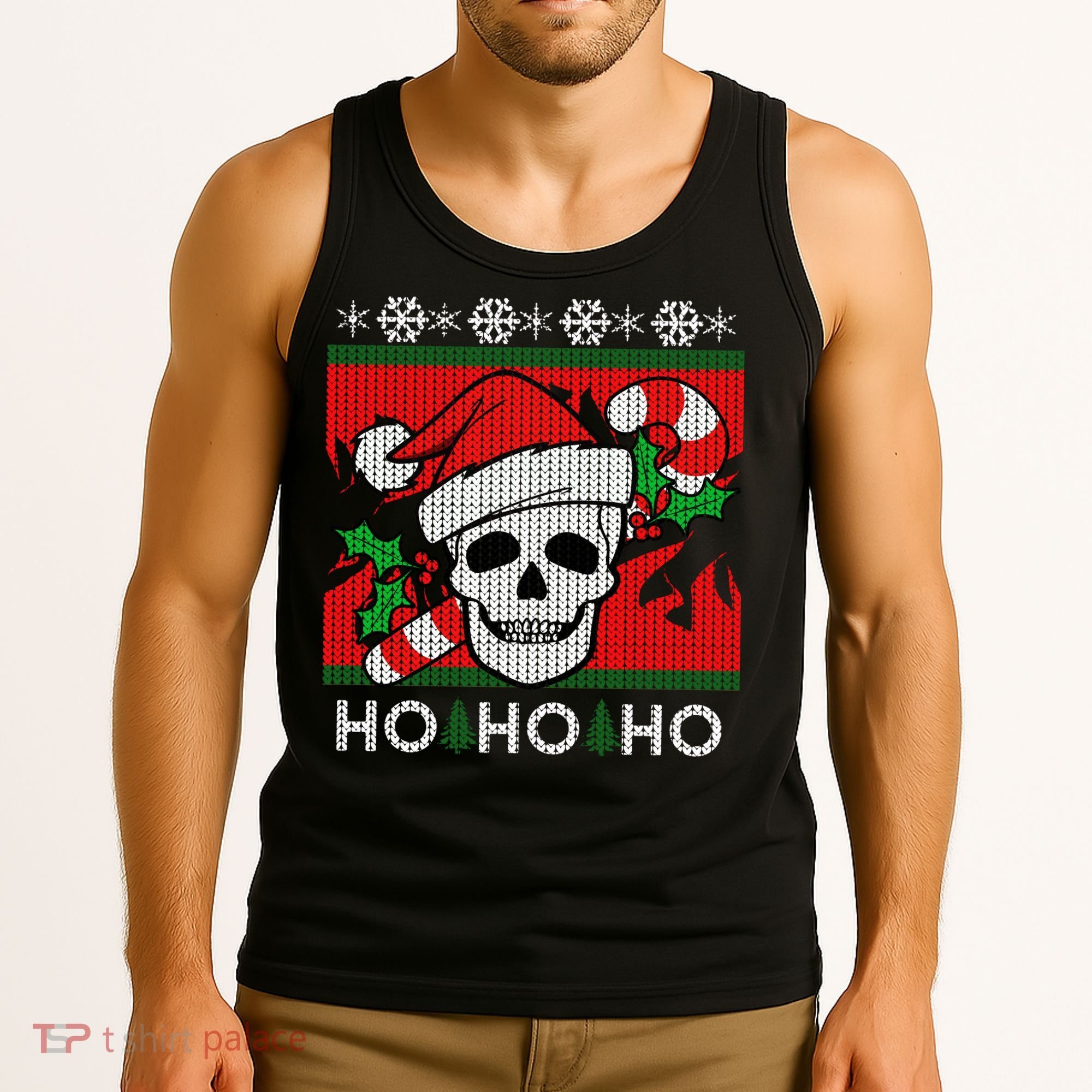 Santa Skull Candy Cane Ugly Christmas Sweater Tank Top
