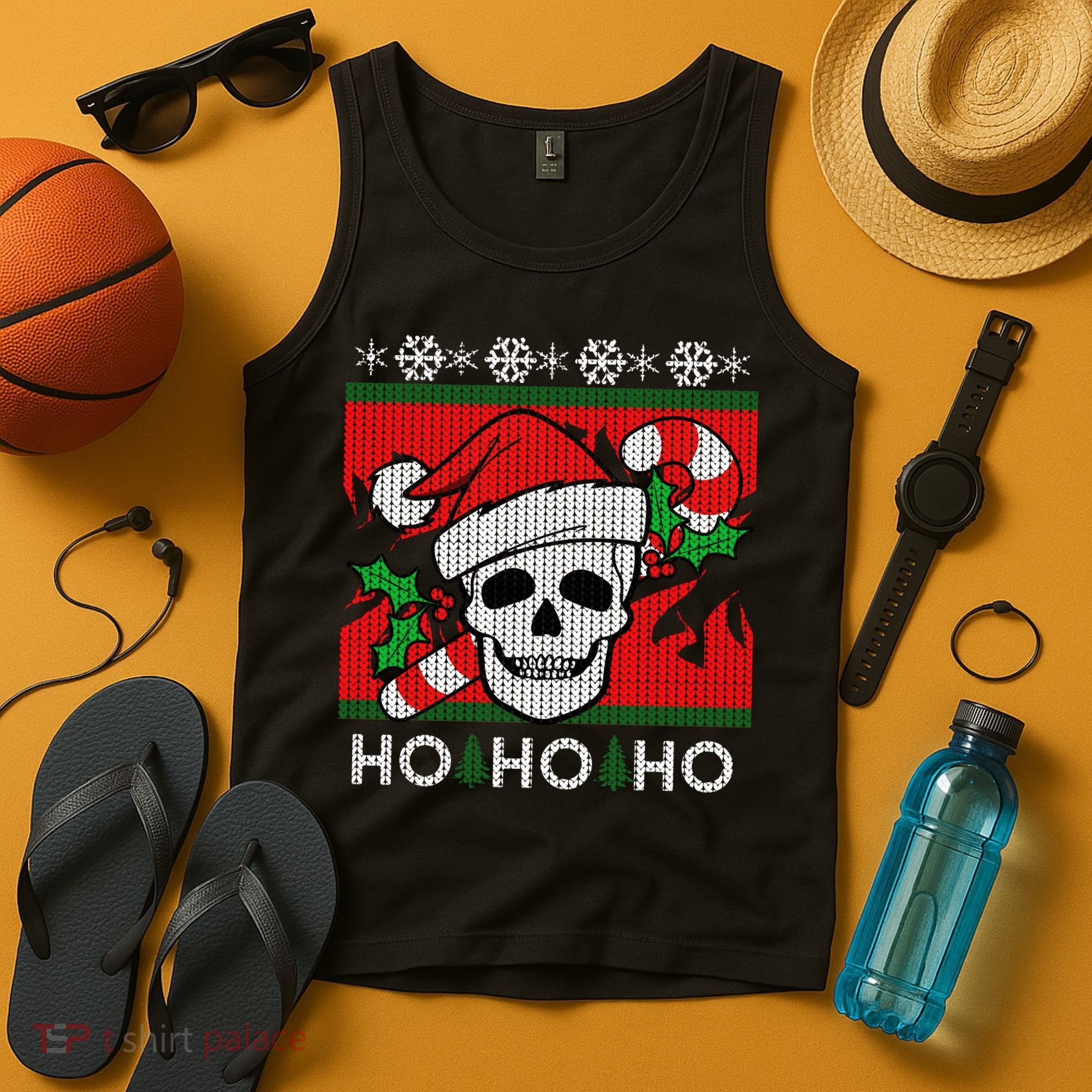 Santa Skull Candy Cane Ugly Christmas Sweater Tank Top