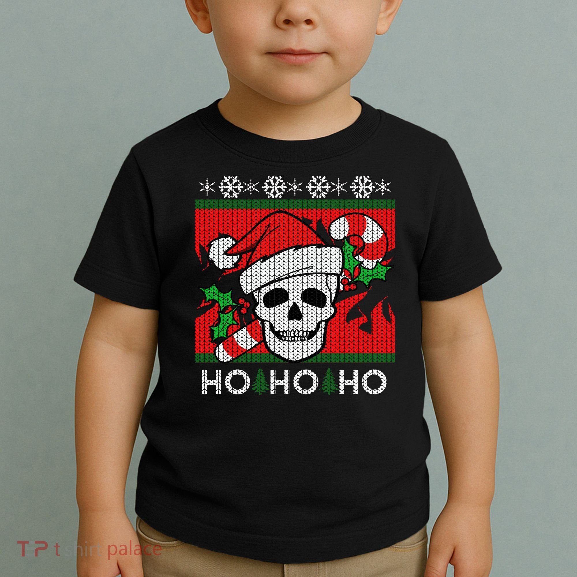 Santa Skull Candy Cane Ugly Christmas Sweater Toddler T-Shirt