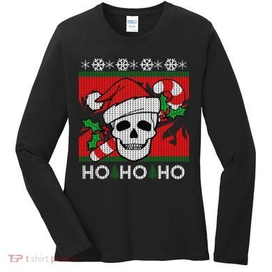 Santa Skull Candy Cane Ugly Christmas Sweater Women's Long Sleeve Shirt