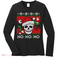 Santa Skull Candy Cane Ugly Christmas Sweater Women's Long Sleeve Shirt thumb 0