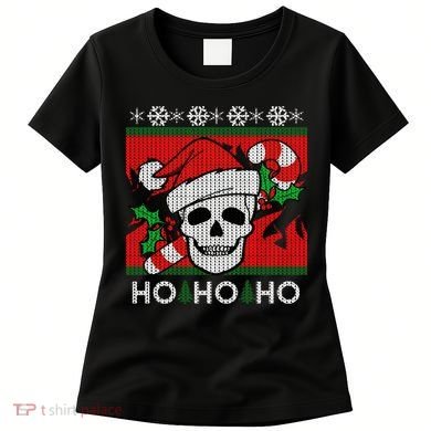 Santa Skull Candy Cane Ugly Christmas Sweater Women's T-Shirt
