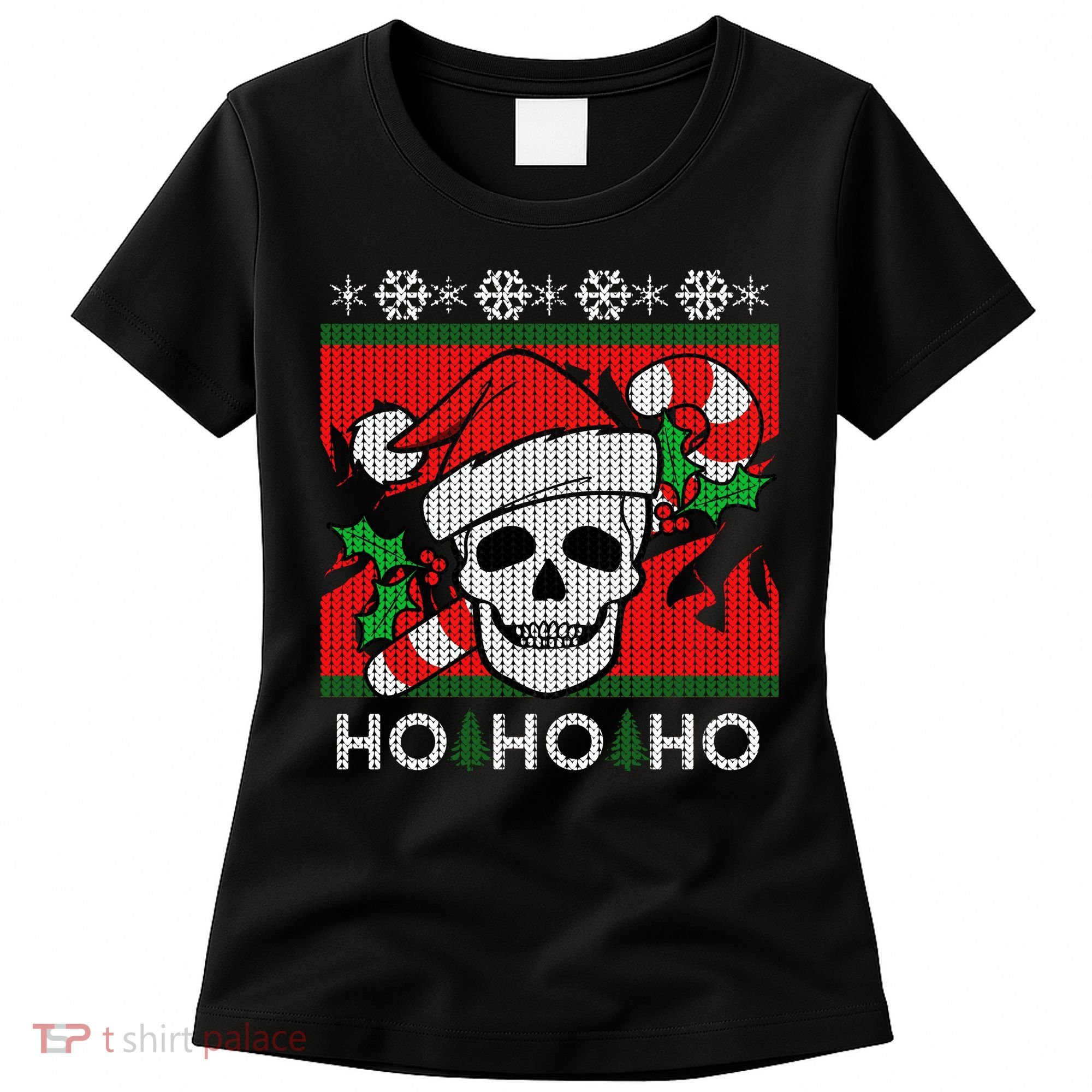 Santa Skull Candy Cane Ugly Christmas Sweater Women's T-Shirt