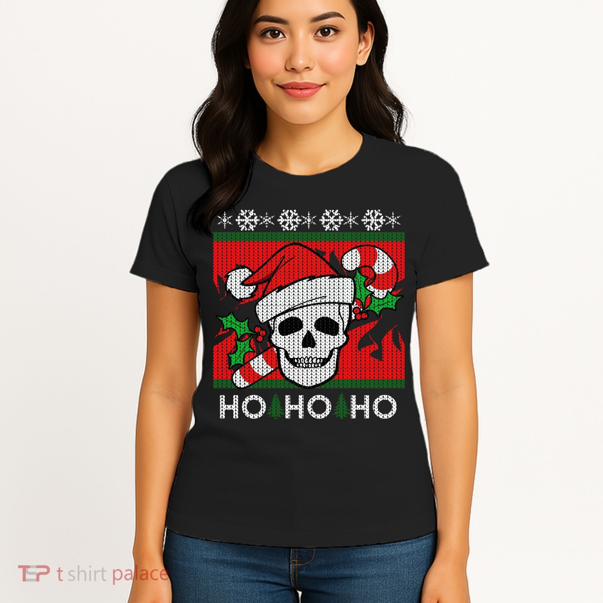 Santa Skull Candy Cane Ugly Christmas Sweater Women's T-Shirt