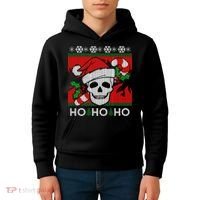Santa Skull Candy Cane Ugly Christmas Sweater Kids Hoodie thumb 4