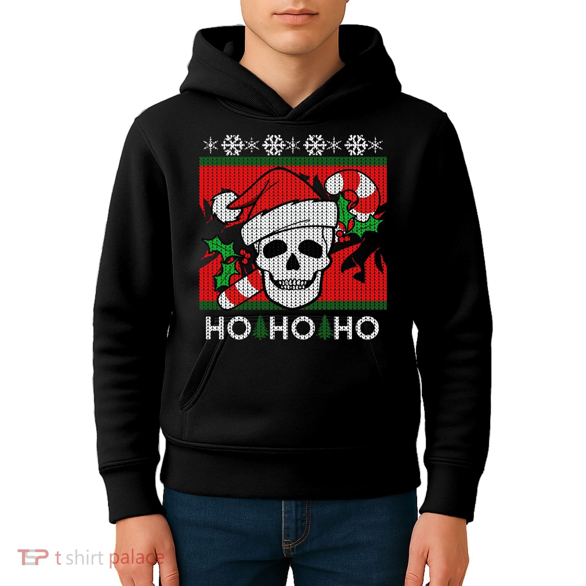 Santa Skull Candy Cane Ugly Christmas Sweater Kids Hoodie