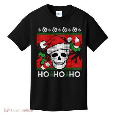 Santa Skull Candy Cane Ugly Christmas Sweater Kids T-Shirt