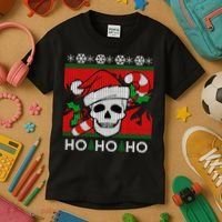 Santa Skull Candy Cane Ugly Christmas Sweater Kids T-Shirt thumb 3