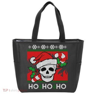 Santa Skull Candy Cane Ugly Christmas Sweater Tote Bag