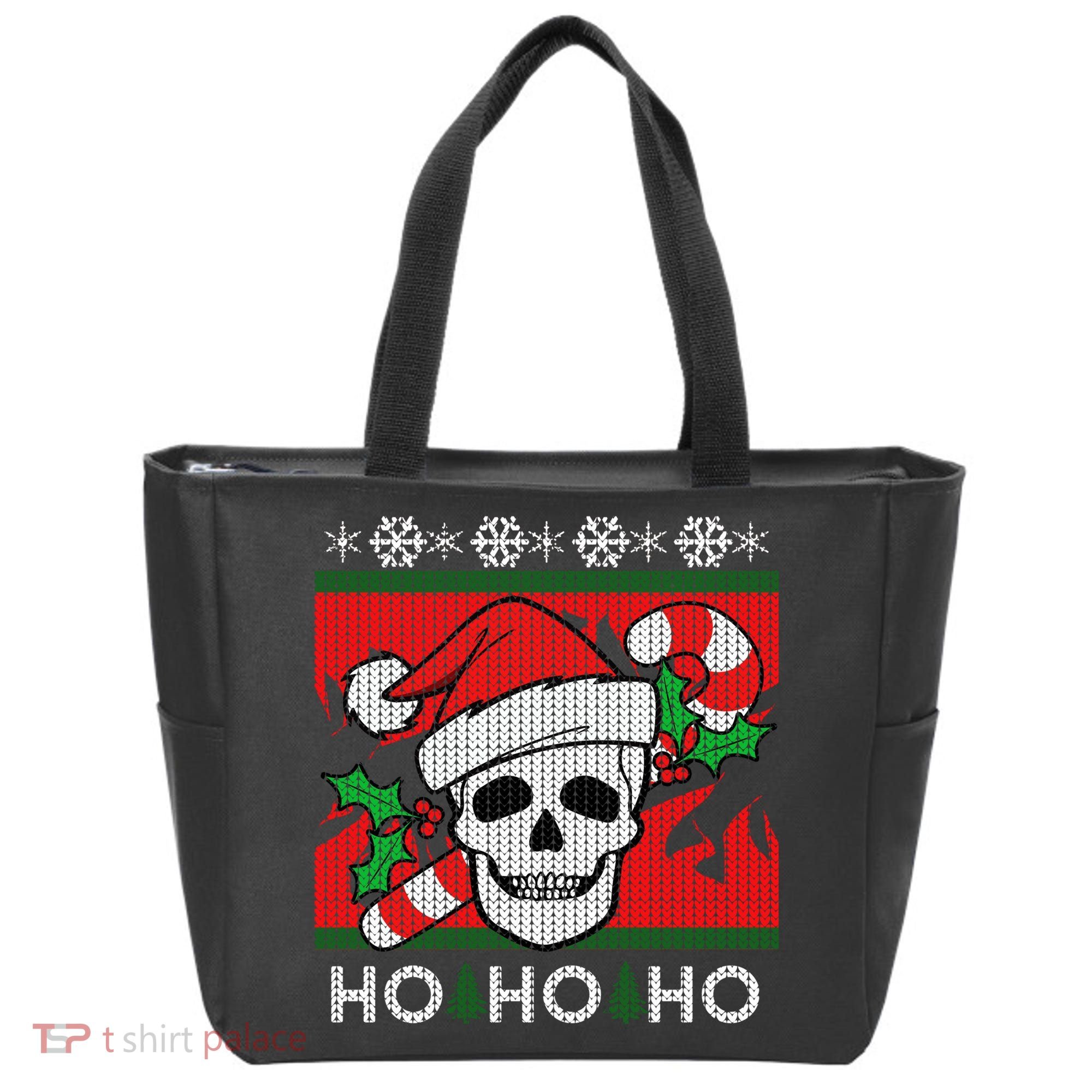 Santa Skull Candy Cane Ugly Christmas Sweater Tote Bag
