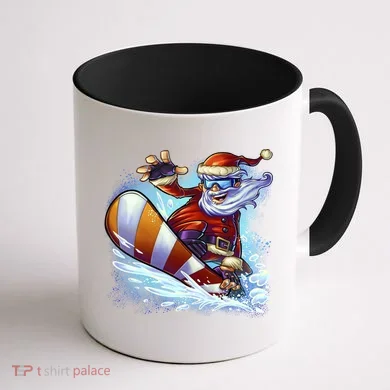 Santa Snowboard Coffee Mug back