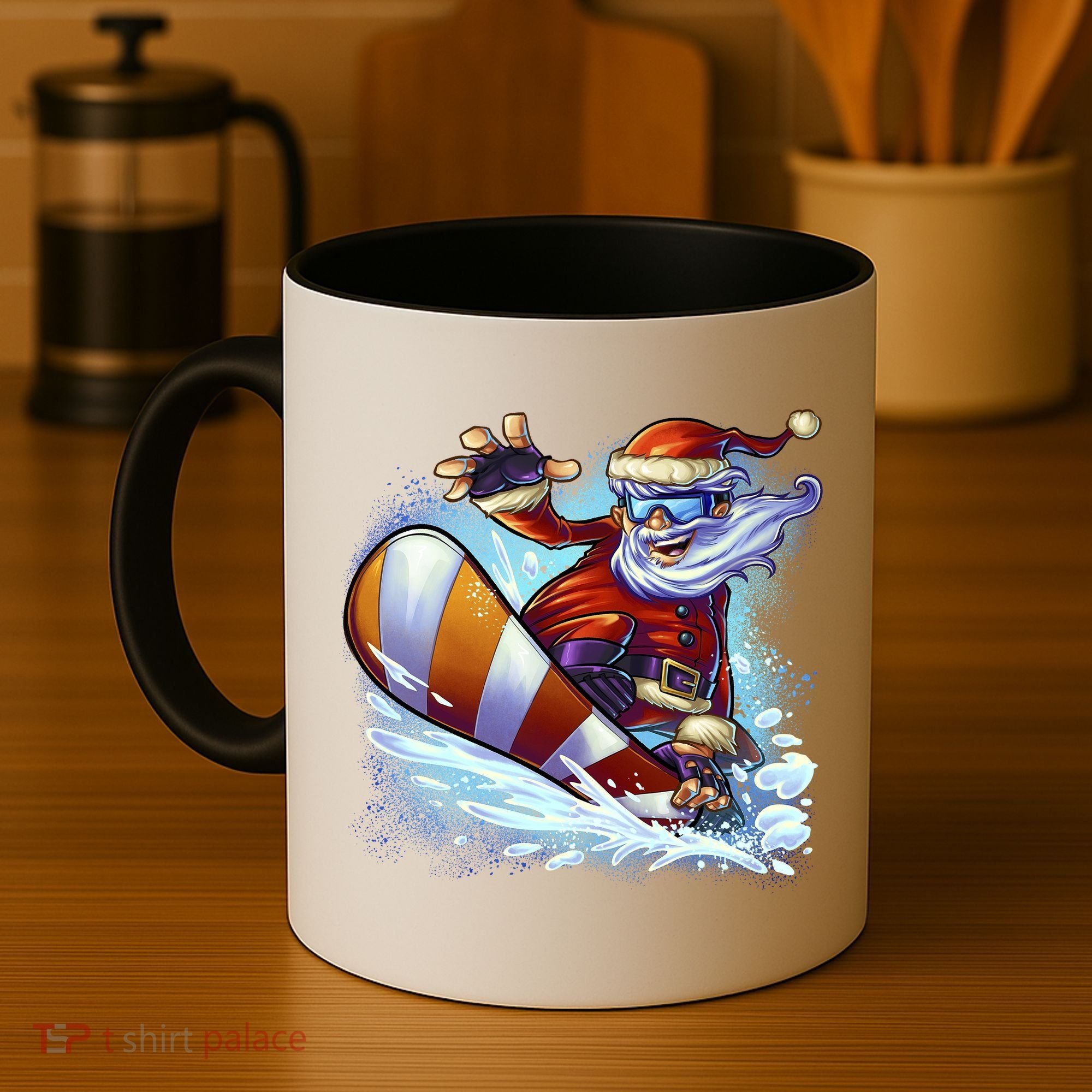 Santa Snowboard Coffee Mug