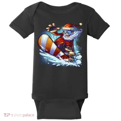 Santa Snowboard Baby Bodysuit