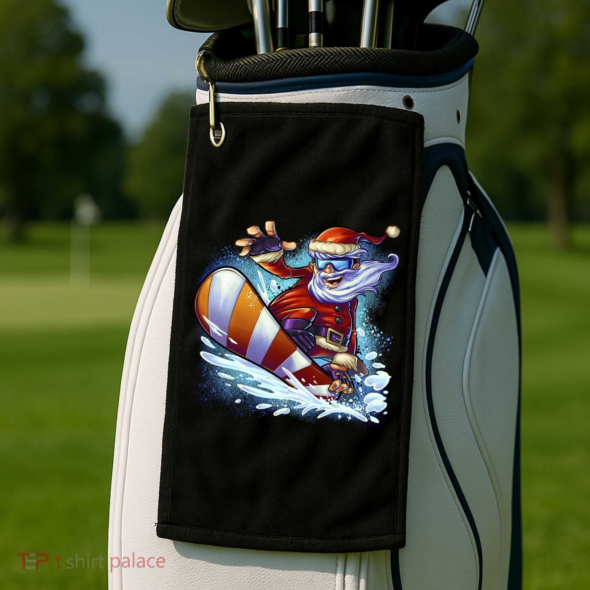 Santa Snowboard Golf Towel