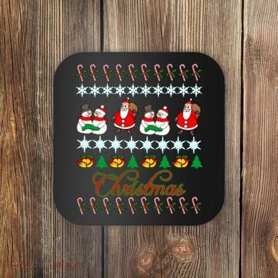 Santa Snowman Ugly Christmas Sweater Coaster