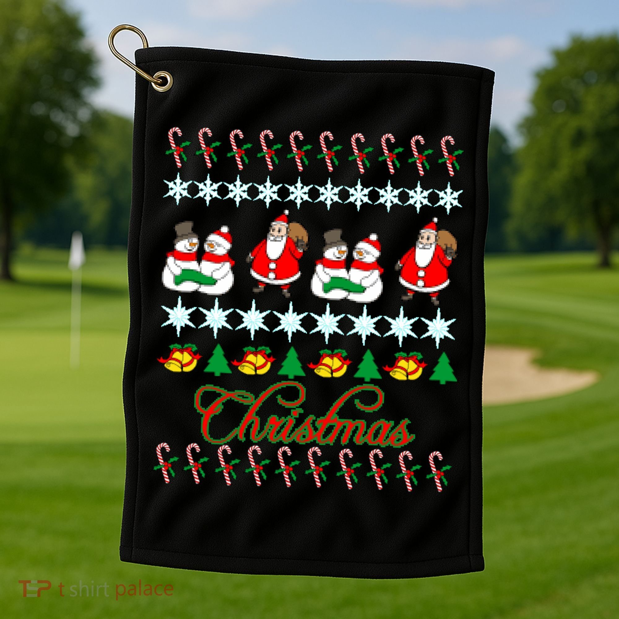 Santa Snowman Ugly Christmas Sweater Golf Towel