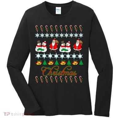 Santa Snowman Ugly Christmas Sweater Women's Long Sleeve Shirt