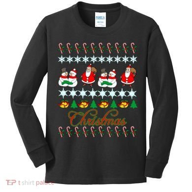 Santa Snowman Ugly Christmas Sweater Kids Long Sleeve Shirt