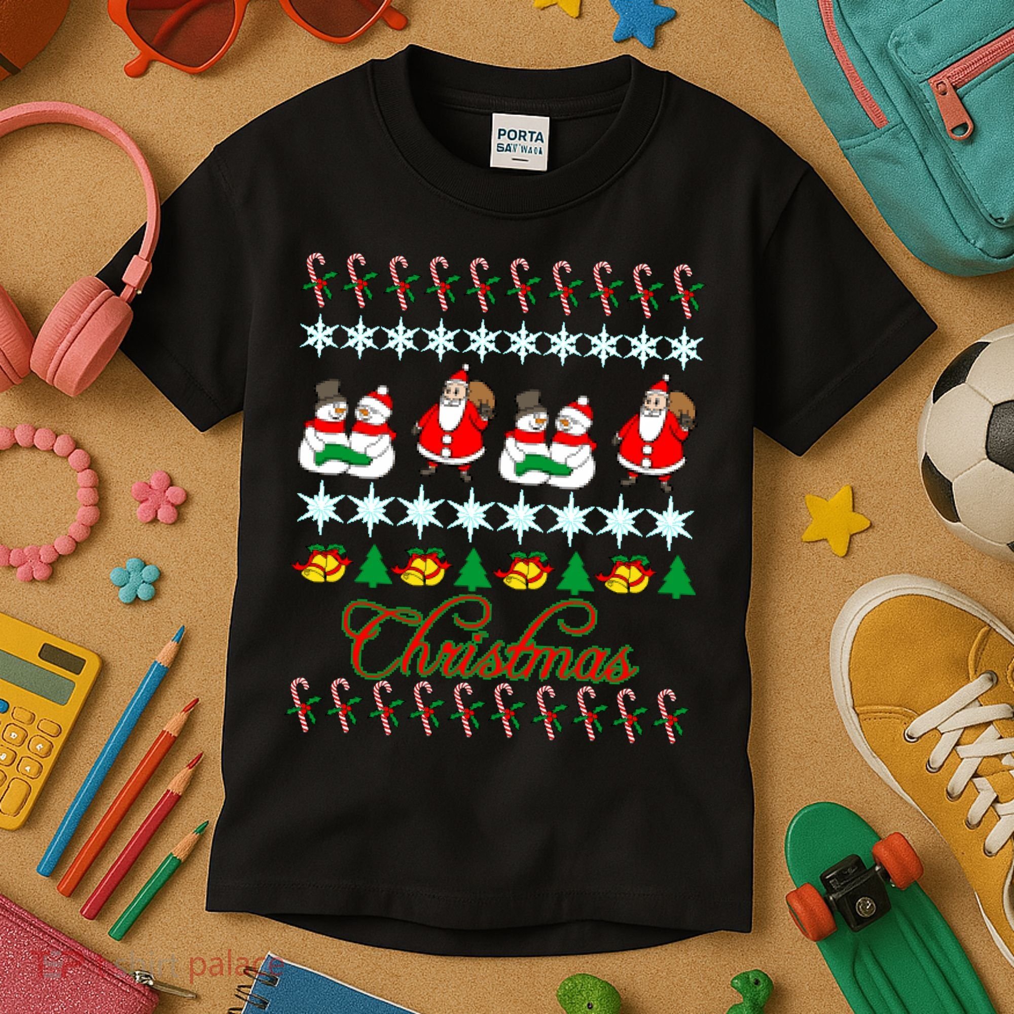 Santa Snowman Ugly Christmas Sweater Kids T-Shirt