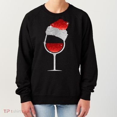 Santa Sparkly Wine Glass Women's Sweatshirt