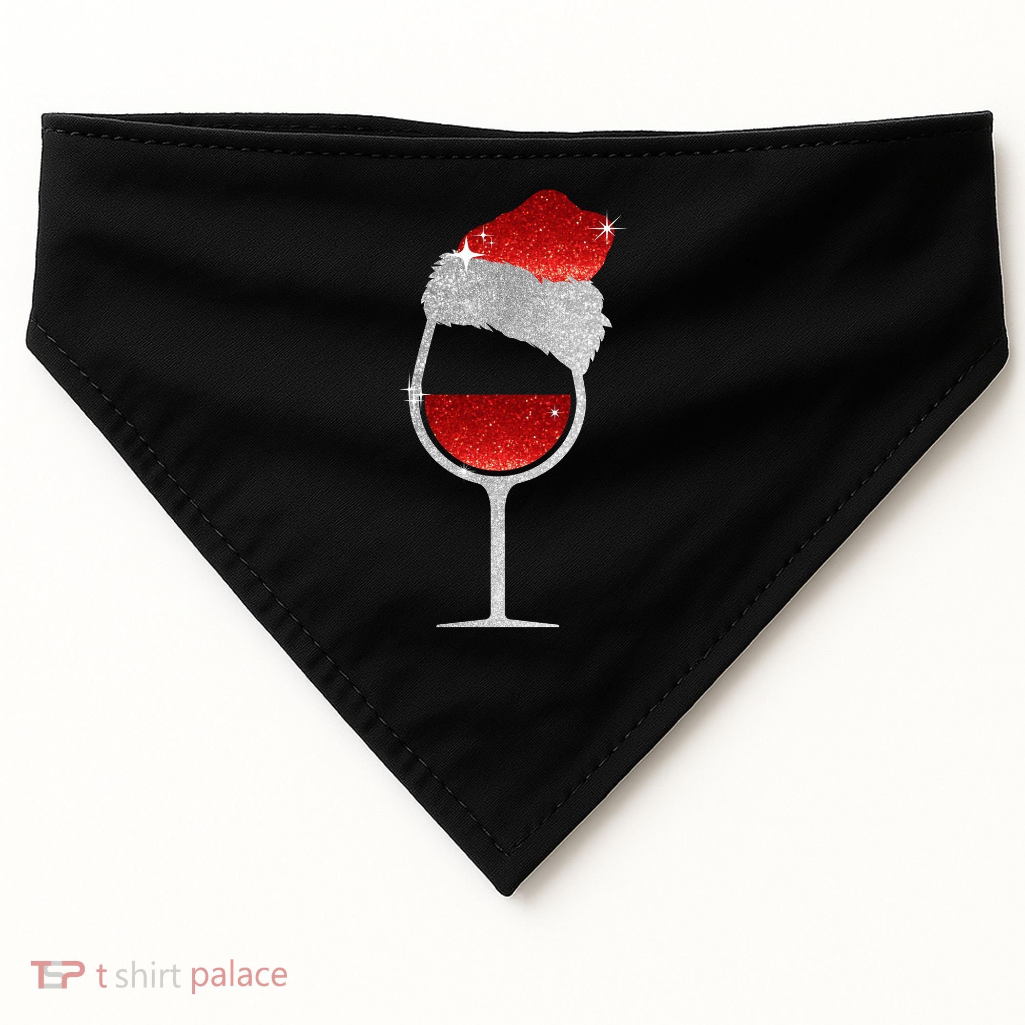 Santa Sparkly Wine Glass USA-Made Doggie Bandana