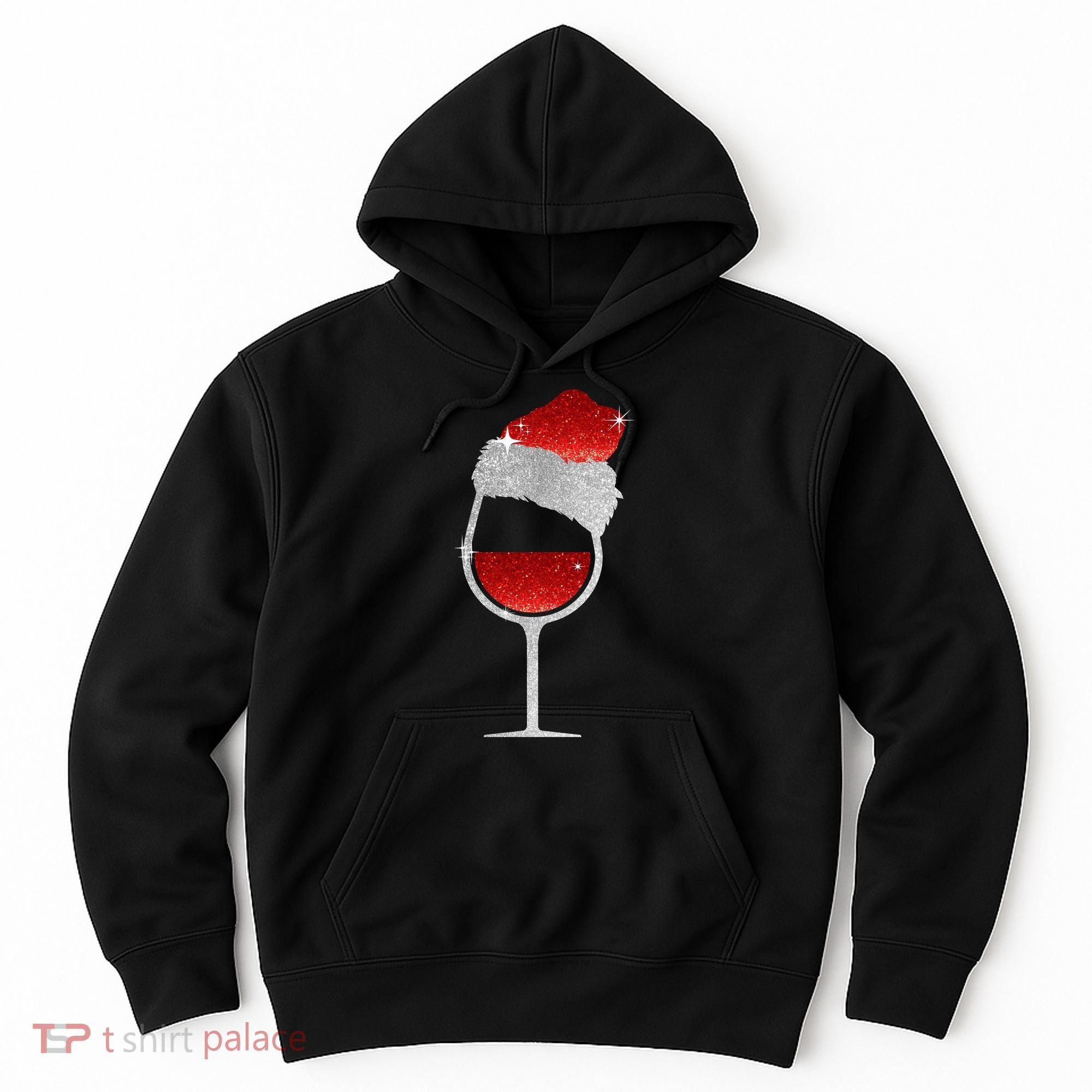 Santa Sparkly Wine Glass Hoodie
