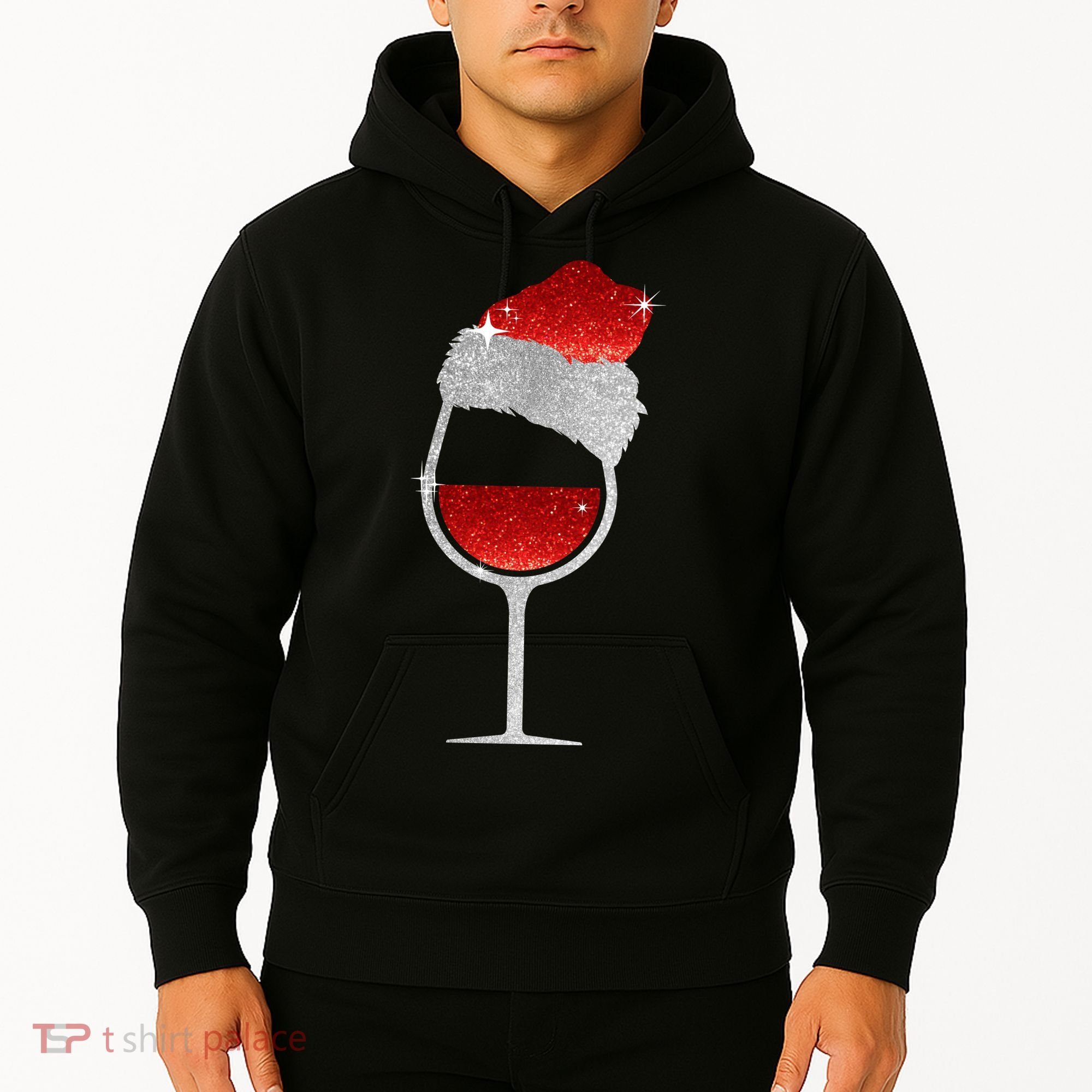 Santa Sparkly Wine Glass Hoodie