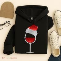 Santa Sparkly Wine Glass Hoodie thumb 4