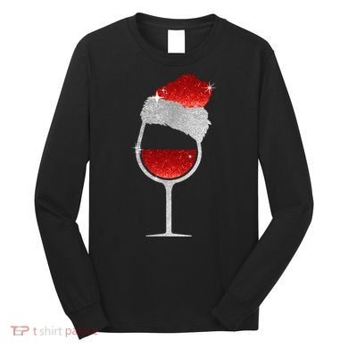 Santa Sparkly Wine Glass Long Sleeve Shirt