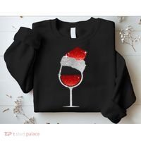Santa Sparkly Wine Glass Sweatshirt thumb 2