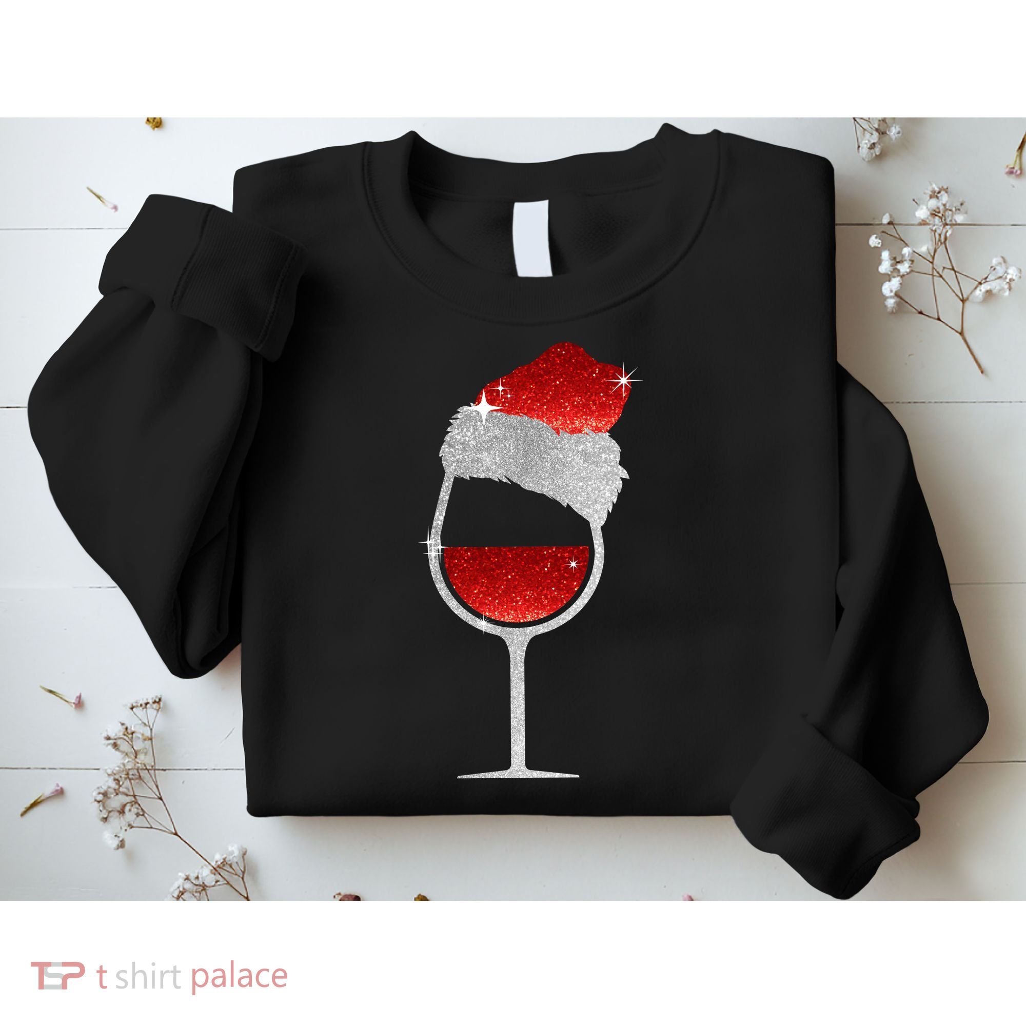 Santa Sparkly Wine Glass Sweatshirt