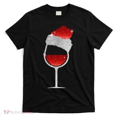 Santa Sparkly Wine Glass T-Shirt