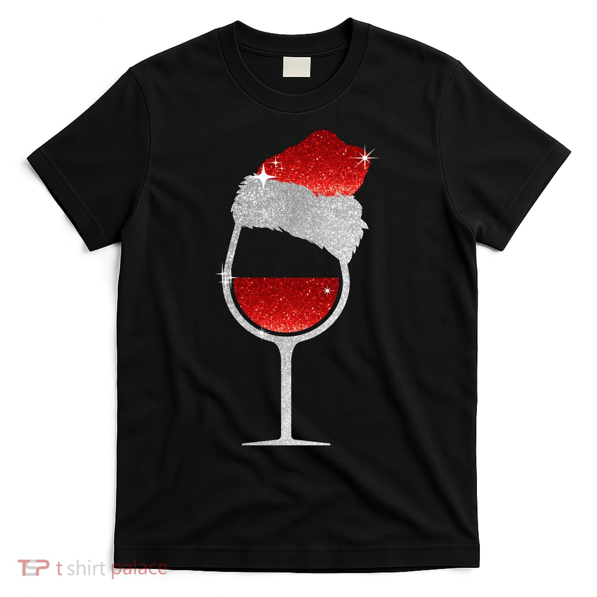 Santa Sparkly Wine Glass T-Shirt