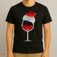 Santa Sparkly Wine Glass T-Shirt thumb 3
