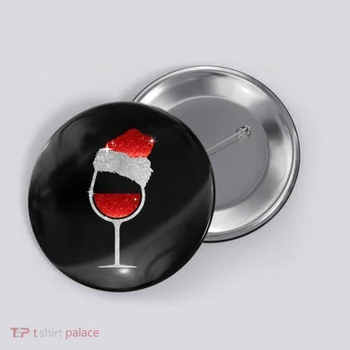 Santa Sparkly Wine Glass Button