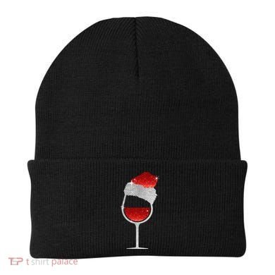 Santa Sparkly Wine Glass Beanie