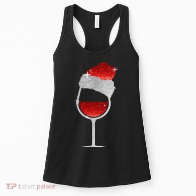 Santa Sparkly Wine Glass Women's Tank Top