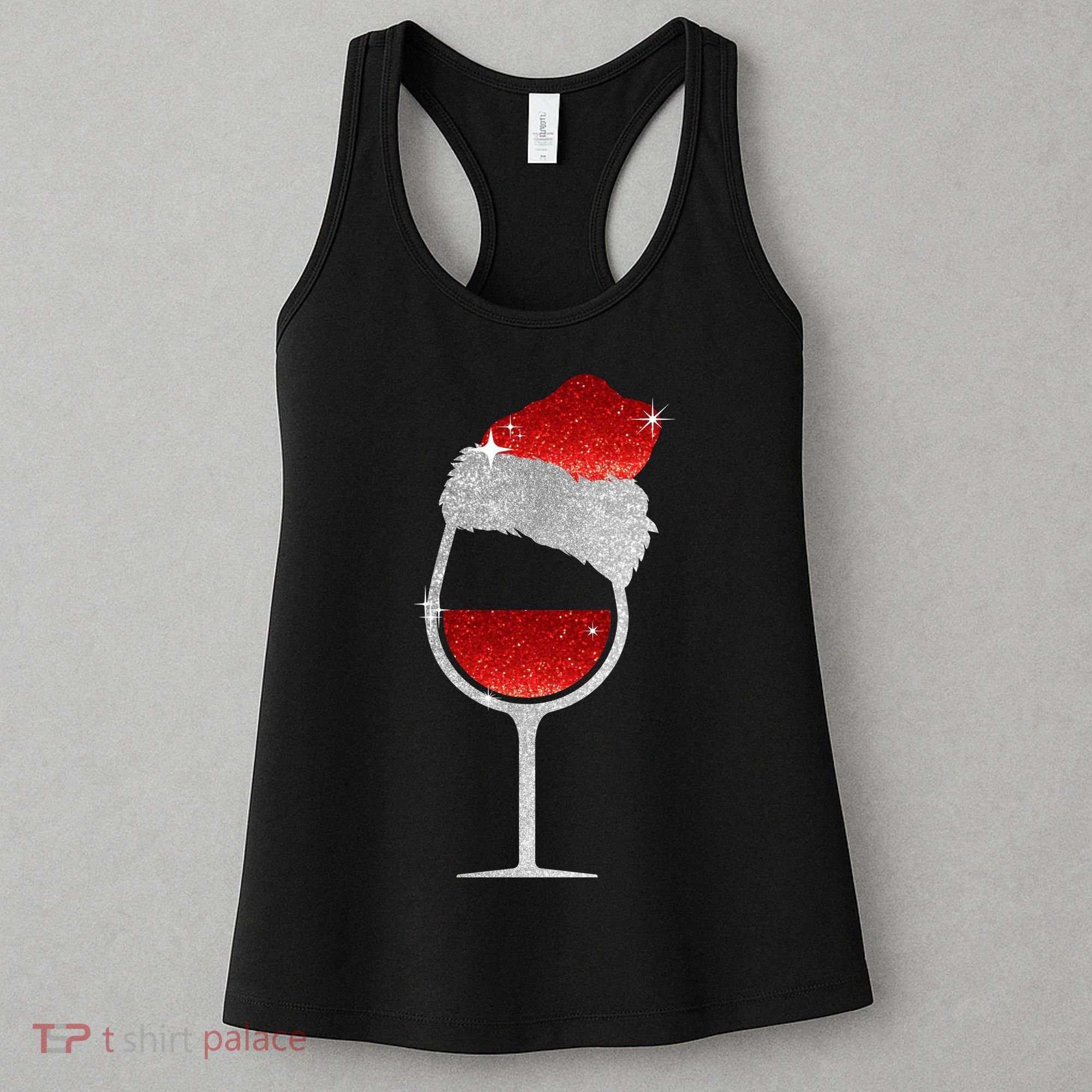 Santa Sparkly Wine Glass Women's Tank Top