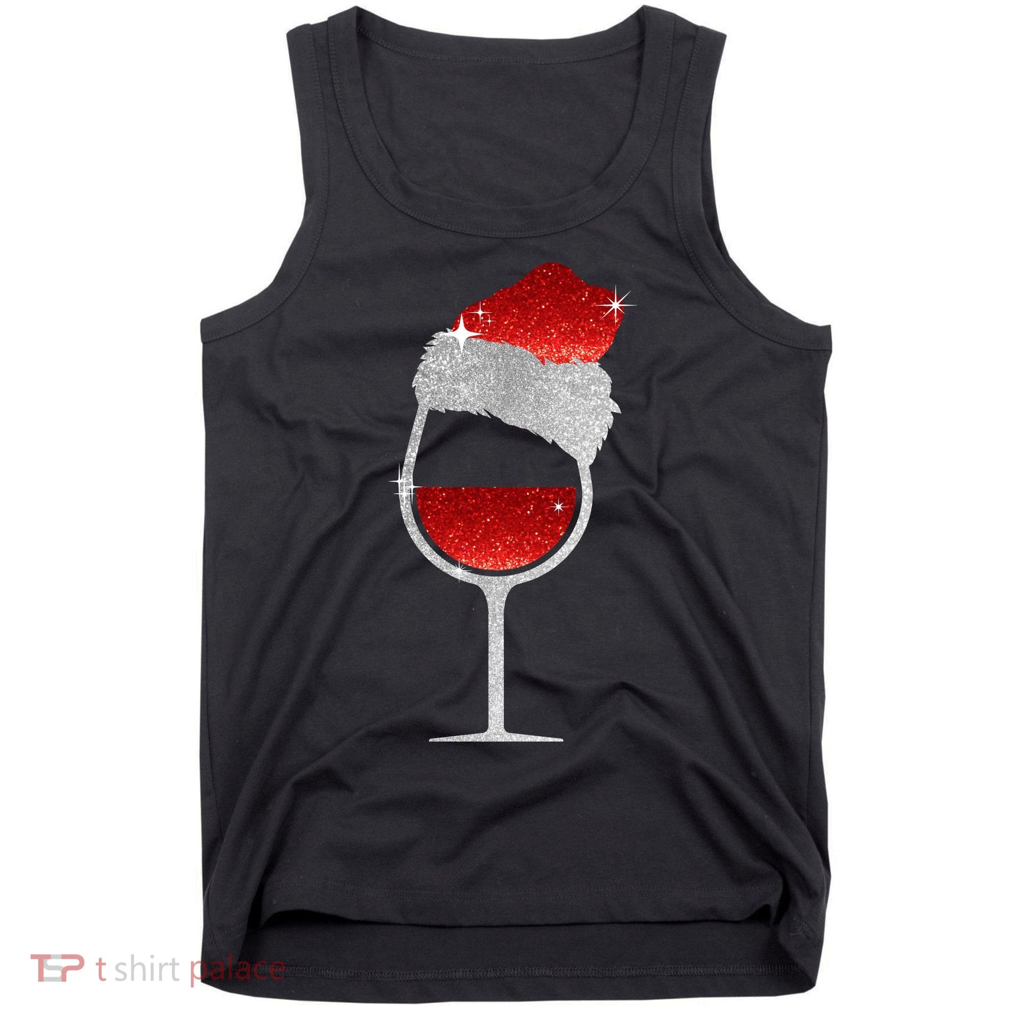 Santa Sparkly Wine Glass Tank Top