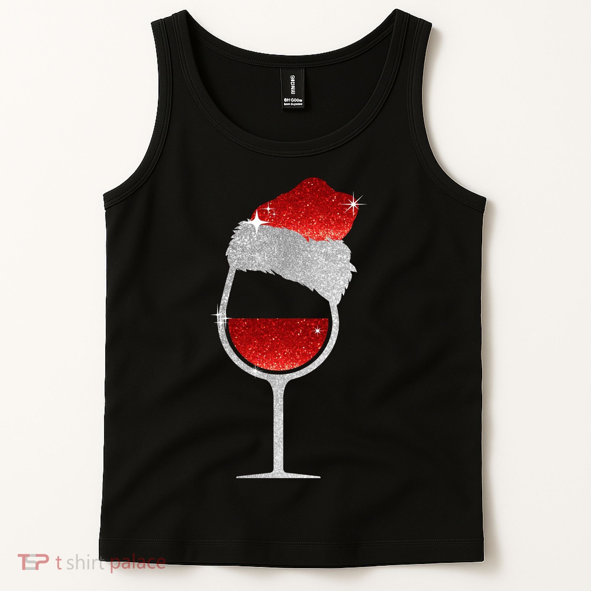 Santa Sparkly Wine Glass Tank Top