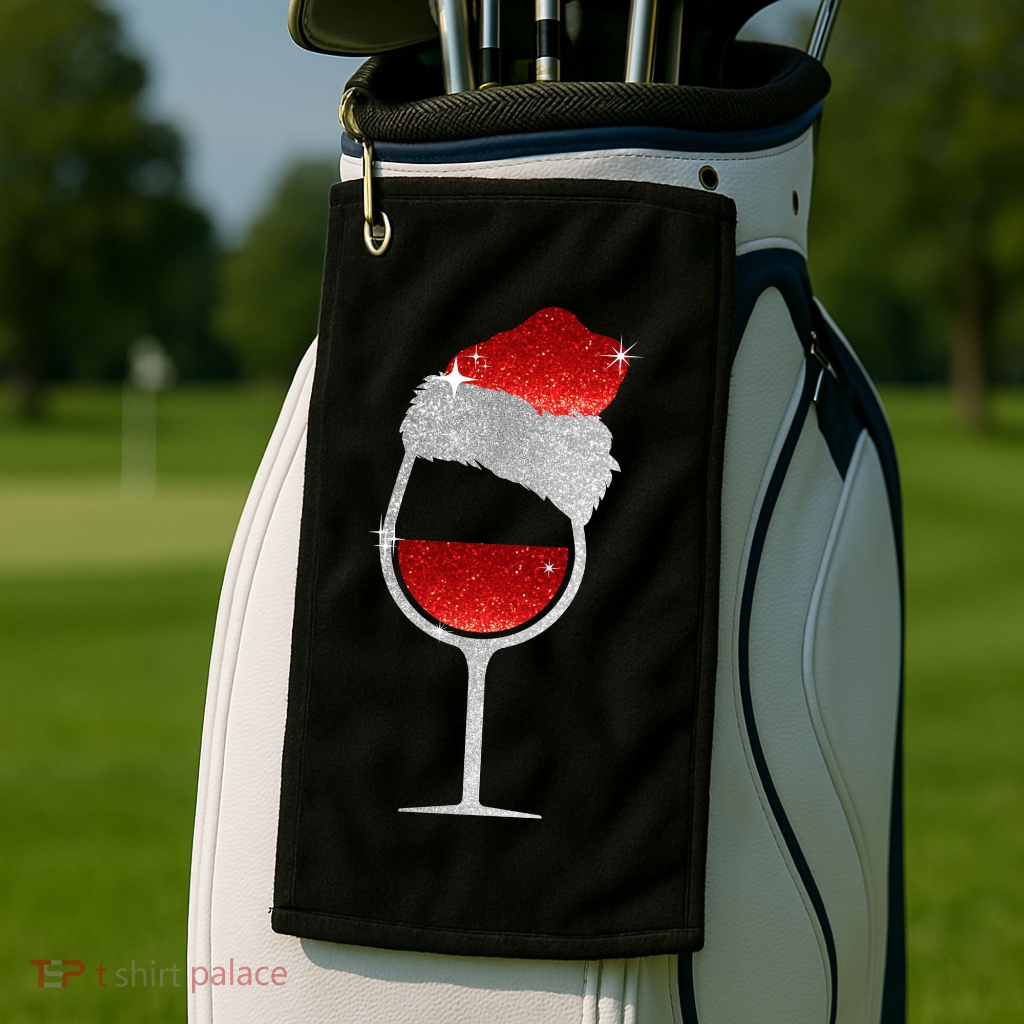 Santa Sparkly Wine Glass Golf Towel