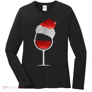Santa Sparkly Wine Glass Women's Long Sleeve Shirt